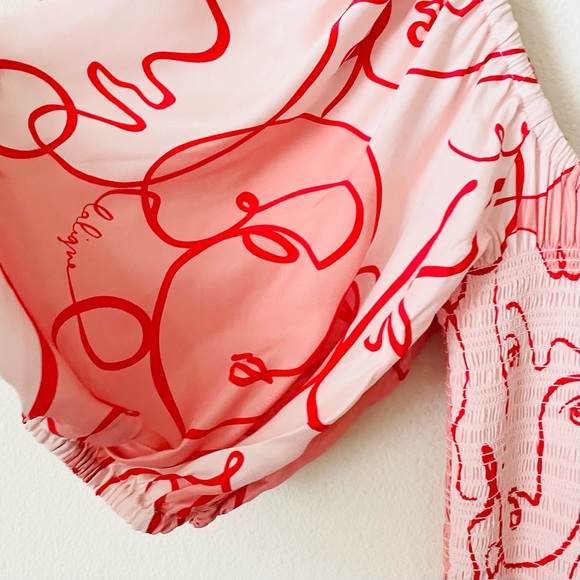 NWT La Ligne MEDIUM Lola Shirred Printed 100% silk pink midi dress - Picture 6 of 13